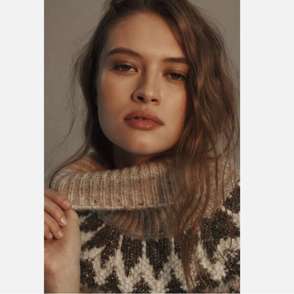 NWT Anthropologie Pilcro Ribbed Turtleneck Sweater Fair Isle Size S - Picture 2 of 11